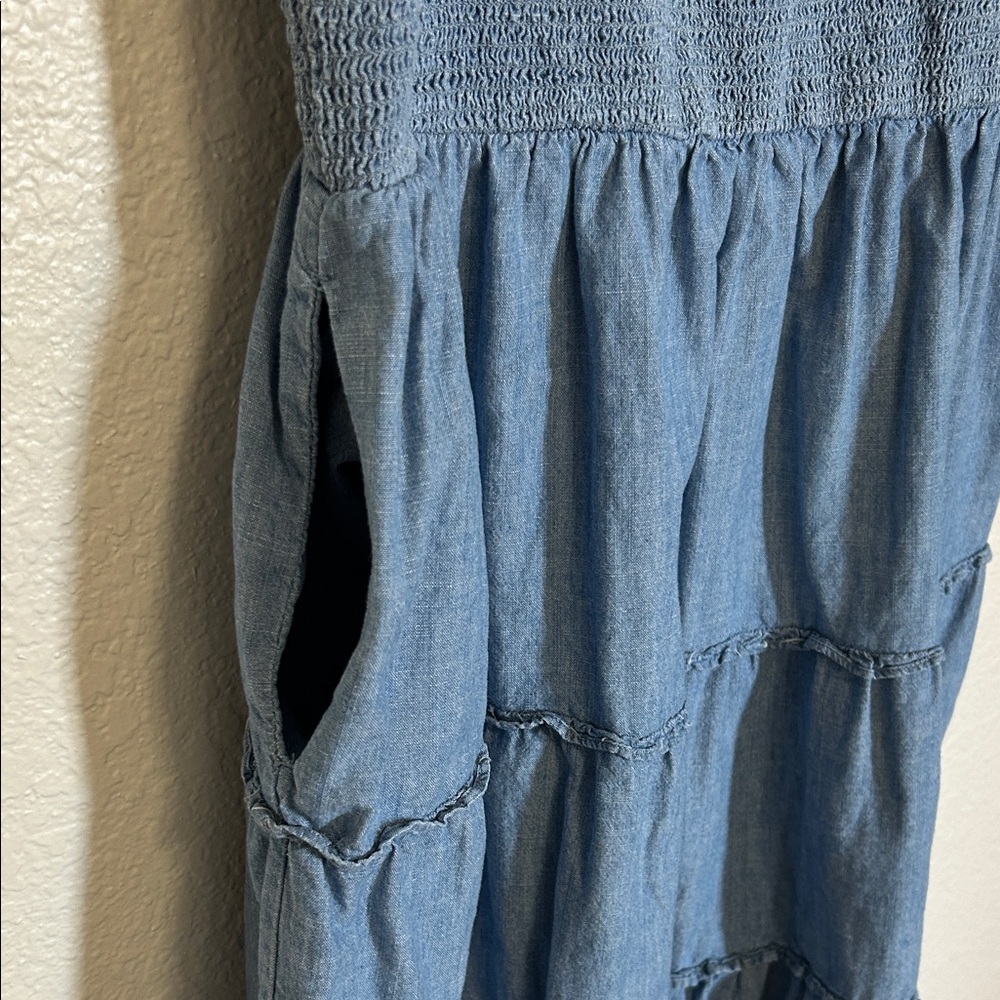 J. Crew Factory Chambray Smocked Casual Dress - Picture 4 of 7